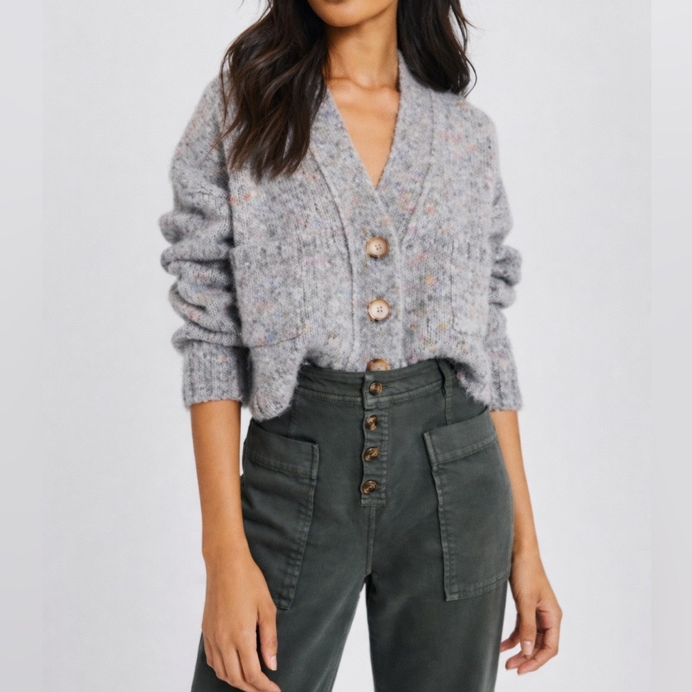 Something Navy gray cropped chunky alpaca wool cardigan sweater xxs